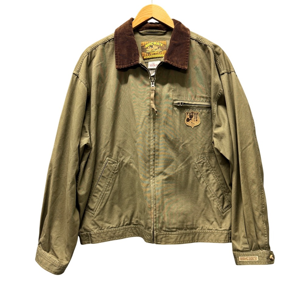 Vintage Disney Bomber Jacket Mens Large Mickey Route 28 Olive Green Utility
